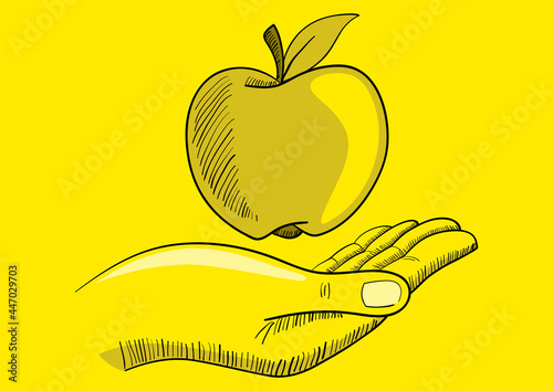 Illustration of a hand with an apple