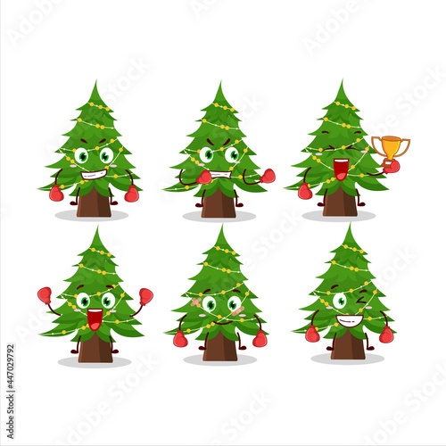 A sporty christmas tree boxing athlete cartoon mascot design