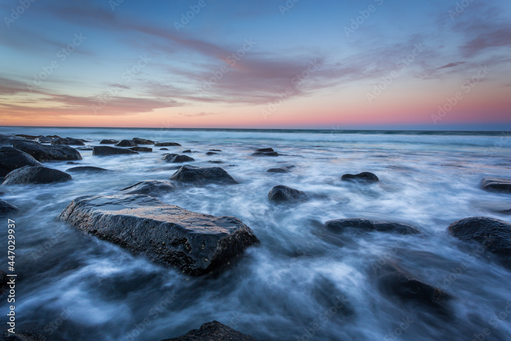 View from Burleigh Headland with movement of the waves over the rocks, Gold Coast, Queensland