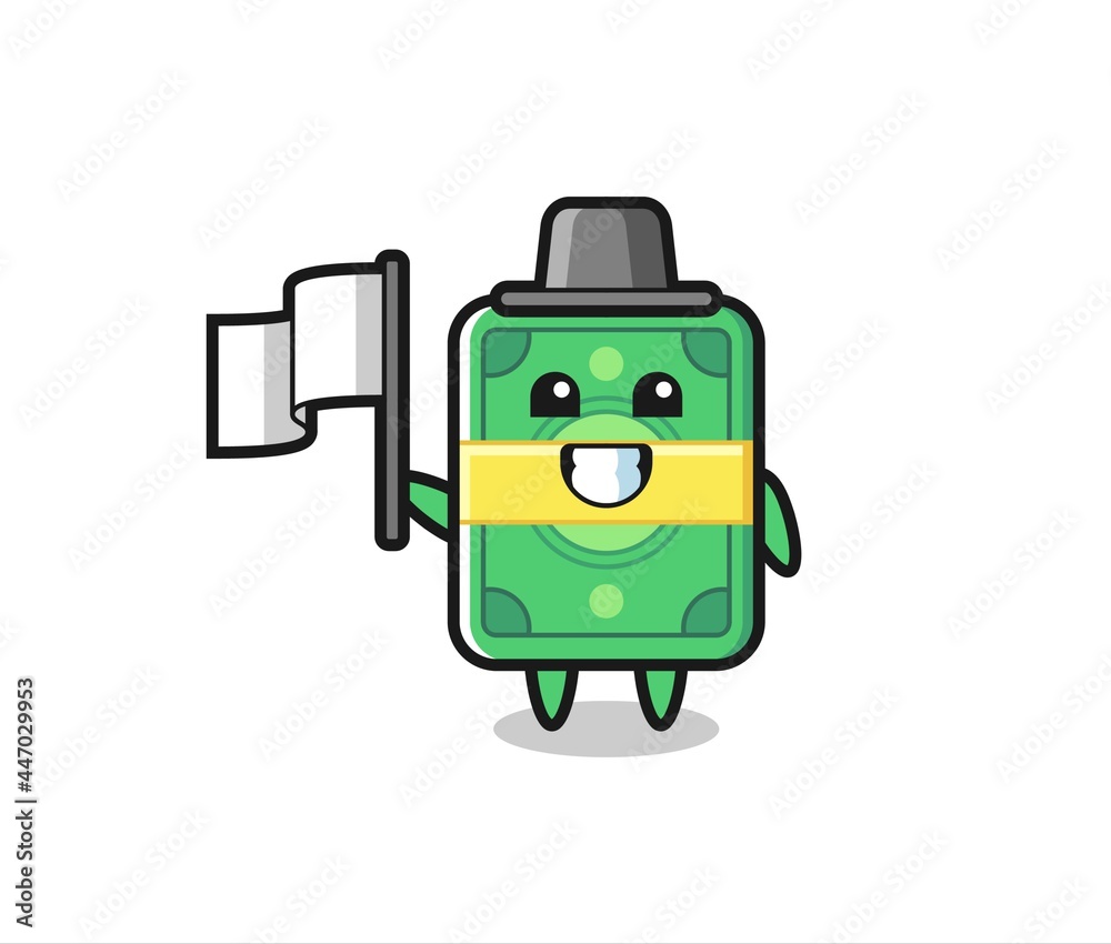 Cartoon character of money holding a flag Cartoon character of money holding a flag