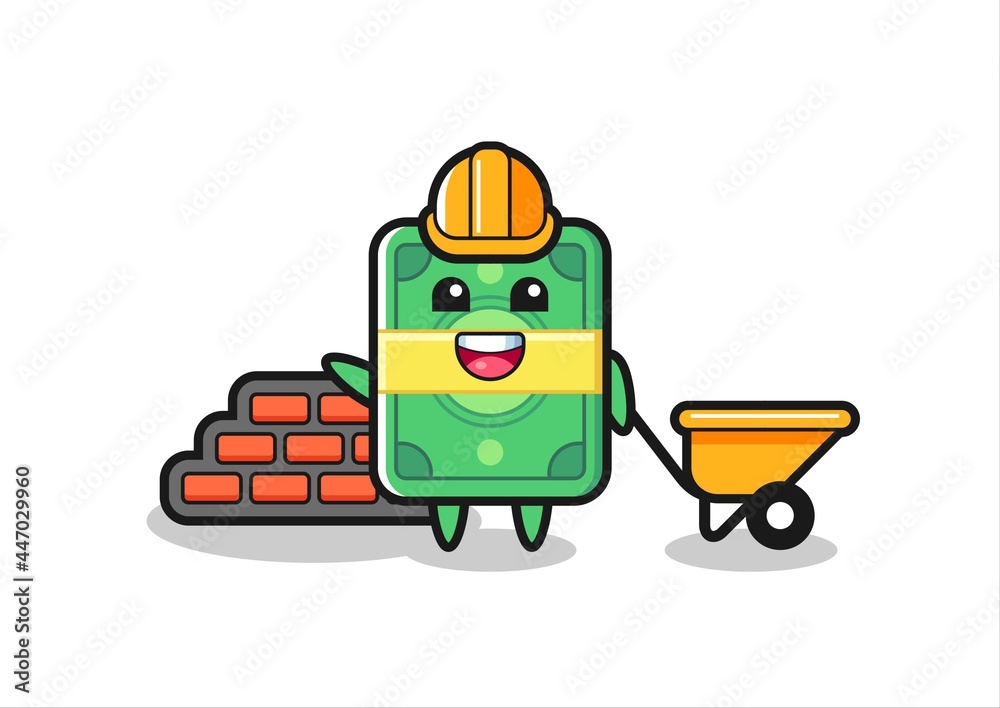 Cartoon character of money as a builder Cartoon character of money as a builder