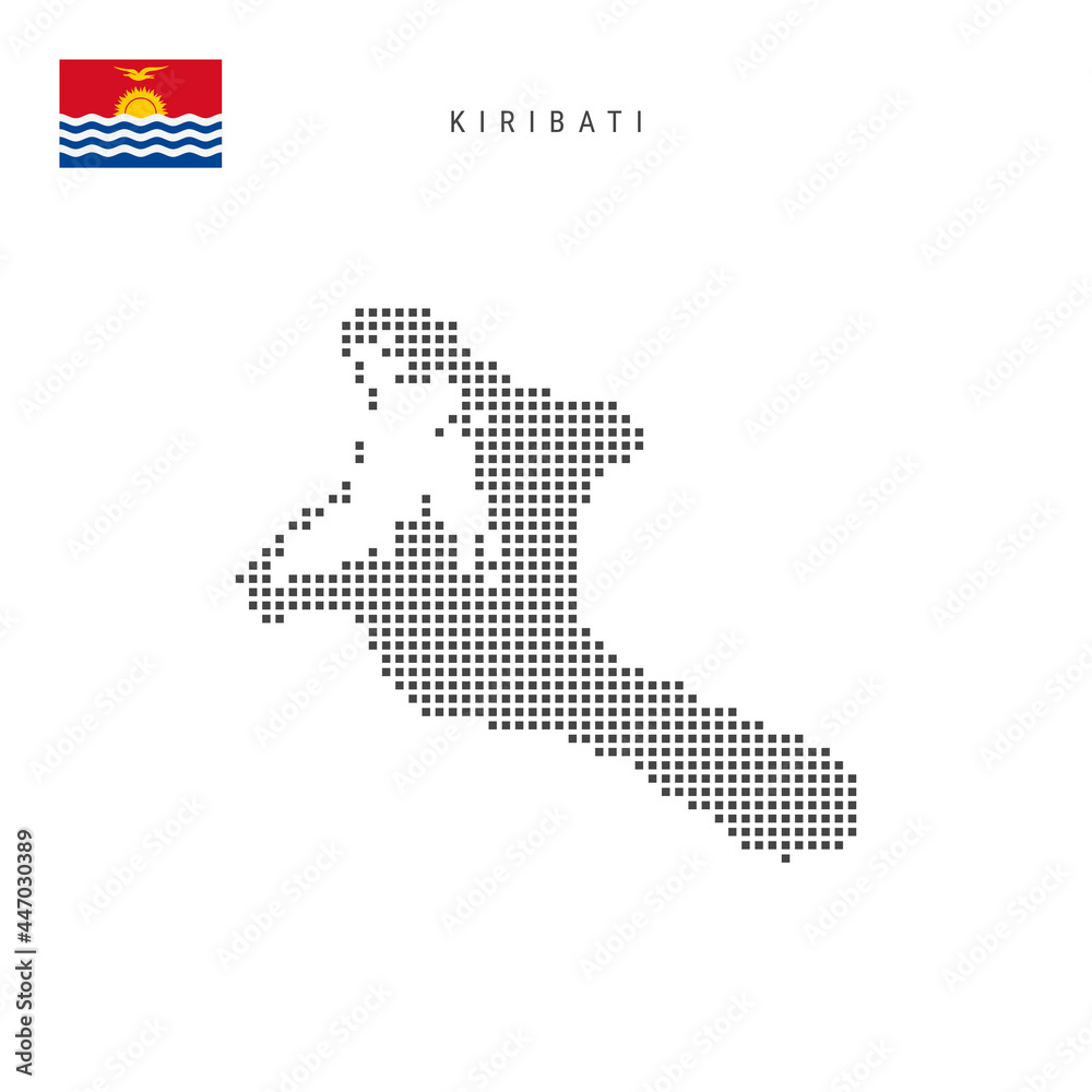 Obraz premium Square dots pattern map of Kiribati. Republic of Kiribati dotted pixel map with flag. Vector illustration