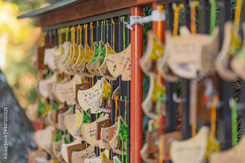 hanged and displayed a lot of ema that someones' wish are written on it in shrine of kamakura, japan