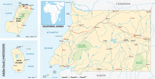 vector road and national park map of equatorial guinea  photo
