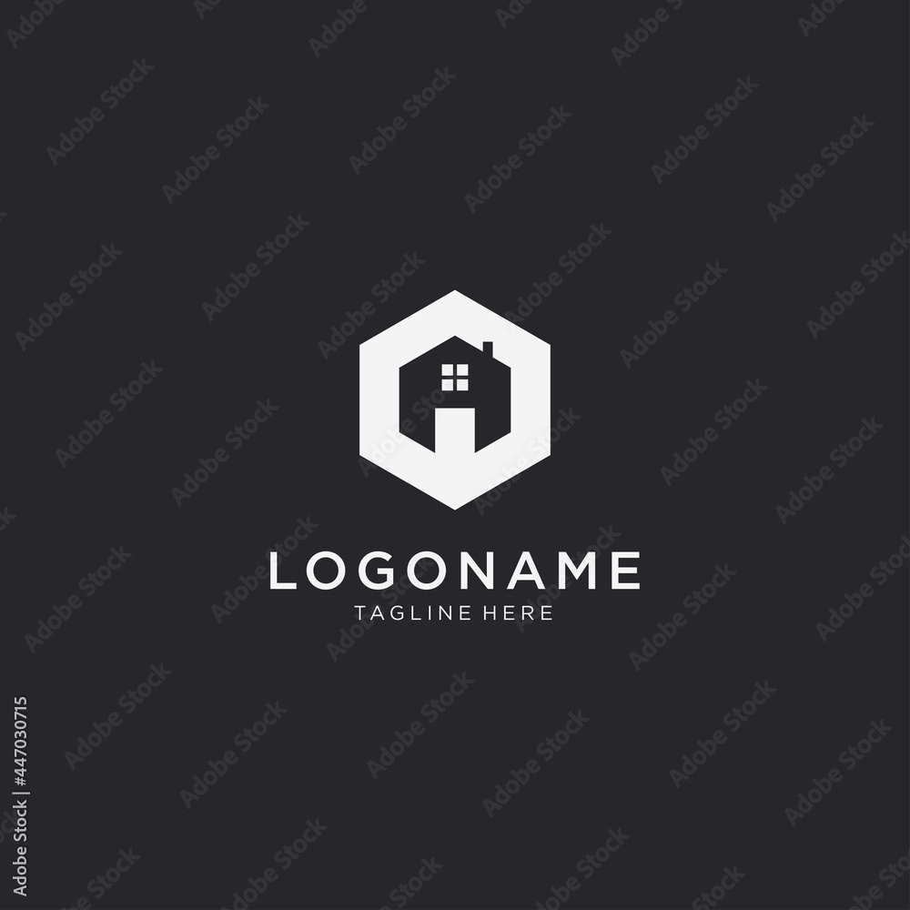 Letter A Home hexagon logo design template. black background. Letter A Home hexagon logo design template. black background.