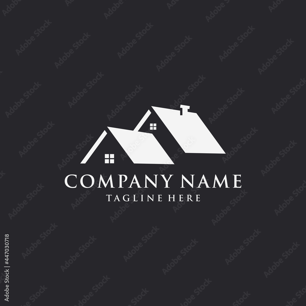 Real estate, home logo, house logo design template. black background.