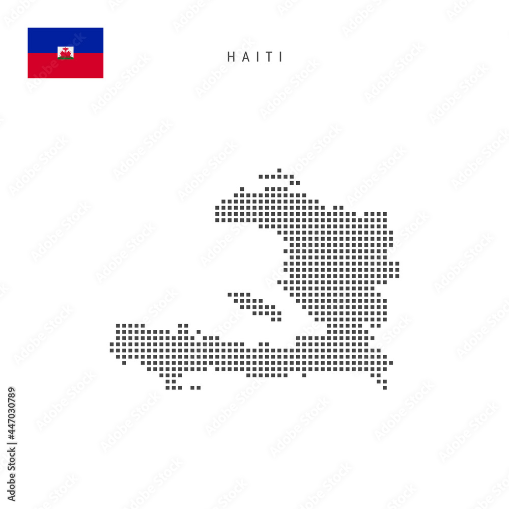 Square dots pattern map of Haiti. Haitian dotted pixel map with flag. Vector illustration