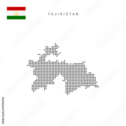 Square dots pattern map of Tajikistan. Tajik dotted pixel map with flag. Vector illustration