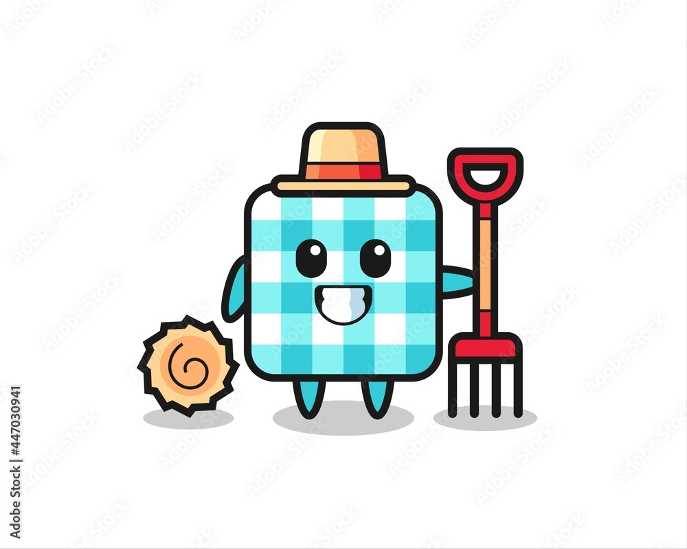 Mascot character of checkered tablecloth as a farmer Mascot character of checkered tablecloth as a farmer