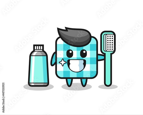 Mascot Illustration of checkered tablecloth with a toothbrush
