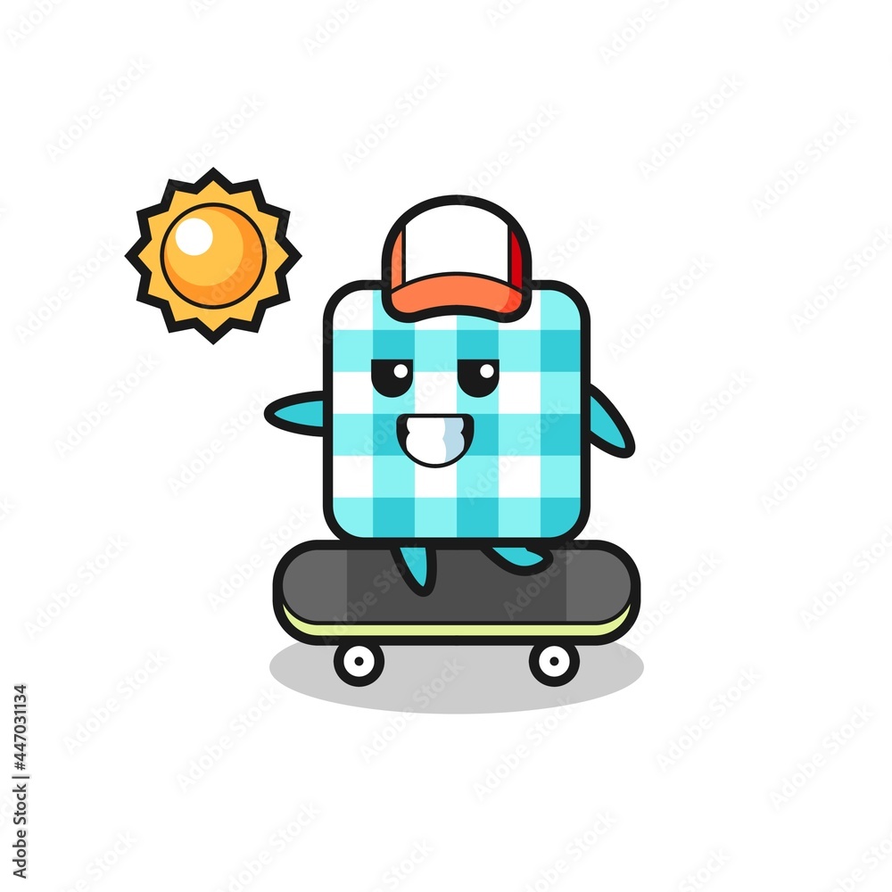 checkered tablecloth character illustration ride a skateboard