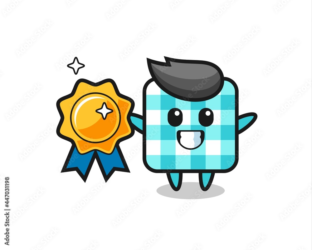 checkered tablecloth mascot illustration holding a golden badge checkered tablecloth mascot illustration holding a golden badge