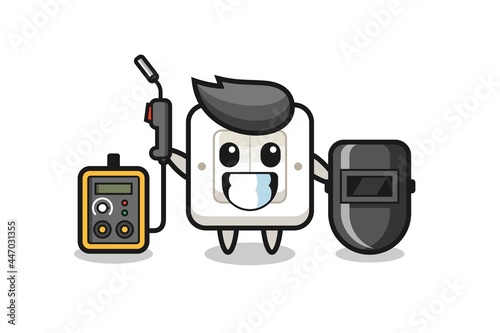 Character mascot of light switch as a welder