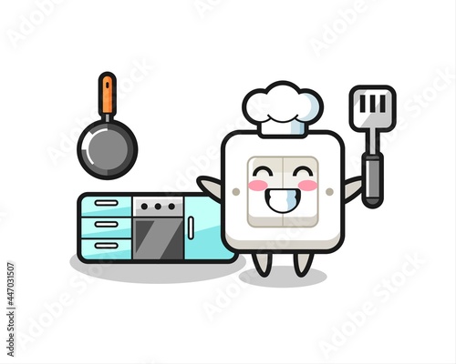 light switch character illustration as a chef is cooking