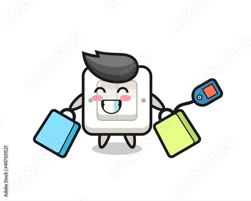 light switch mascot cartoon holding a shopping bag