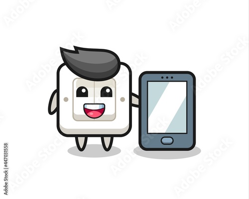 light switch illustration cartoon holding a smartphone