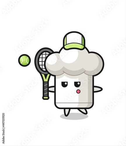 Cartoon character of chef hat as a tennis player