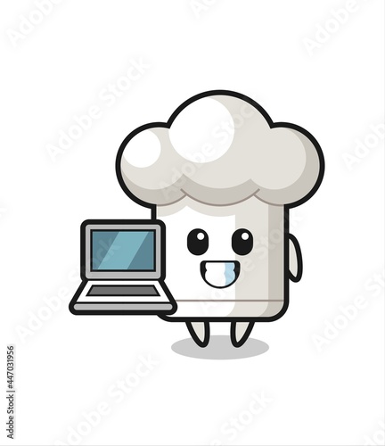 Mascot Illustration of chef hat with a laptop