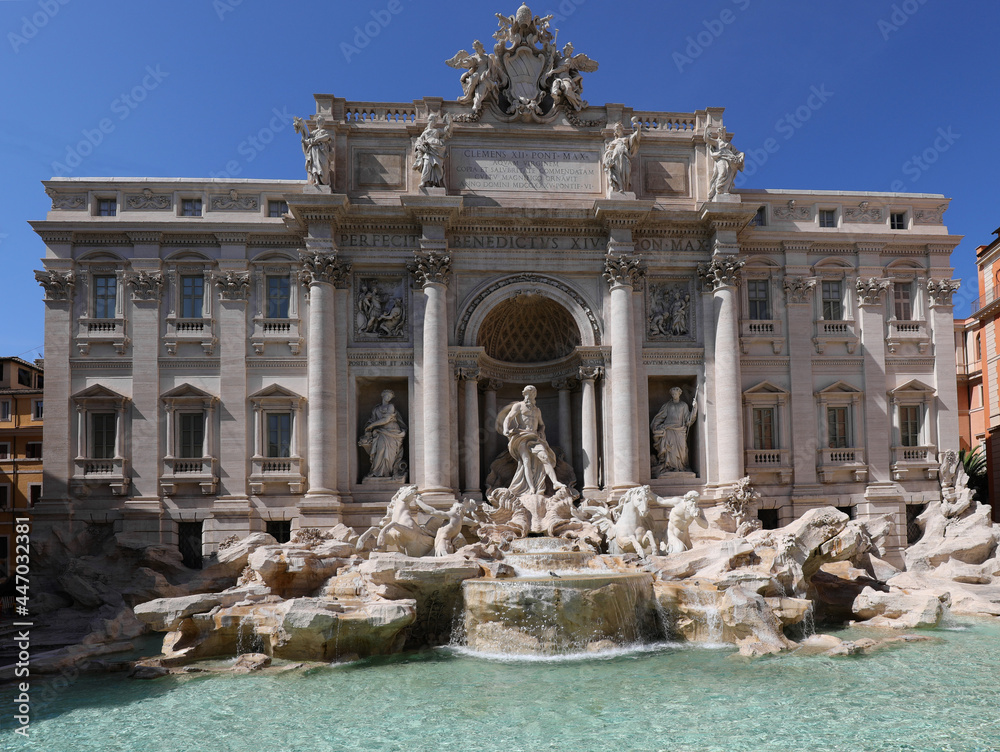 Very huge Fountain of Trevi In Rome Italy without people