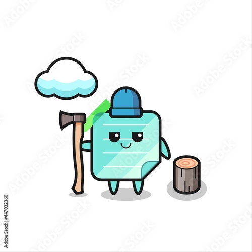 Character cartoon of sticky notes as a woodcutter