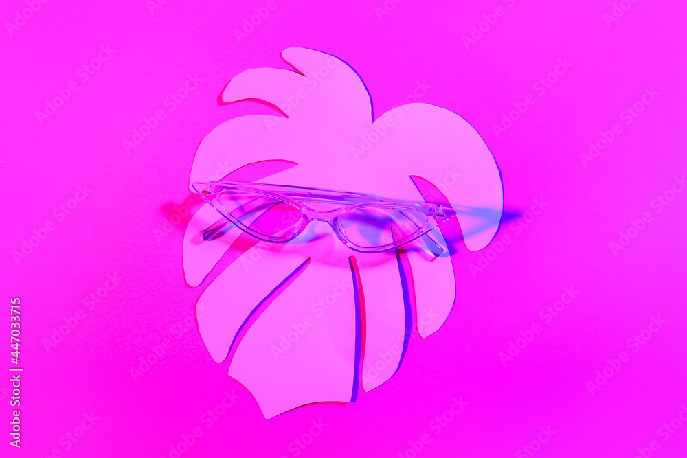 Composition with stylish sunglasses on color background Composition with stylish sunglasses on color background