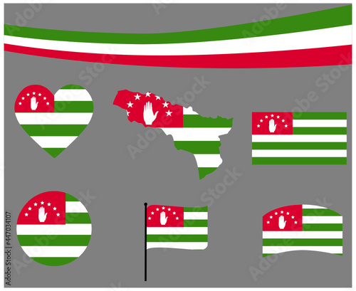 Abkhazia Flag Map Ribbon And Heart Icons Vector Illustration Abstract National Emblem Design Elements collection