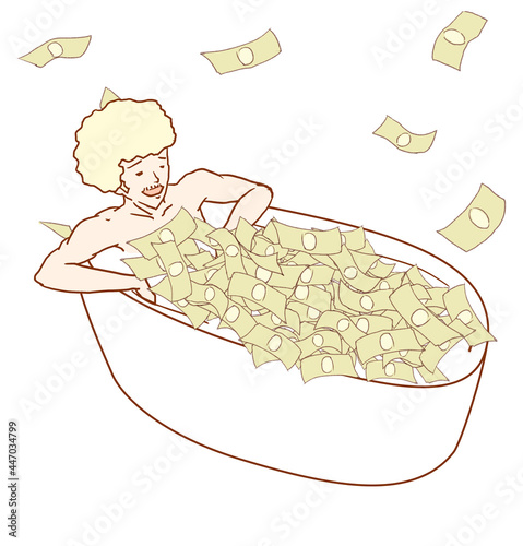 金の風呂に入る成金男性