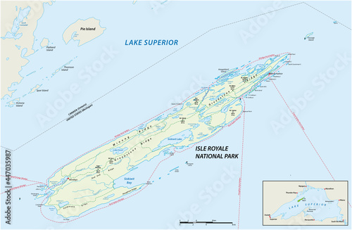 Vector map of Isle Royale National Park in Lake Superior, Michigan, USA 