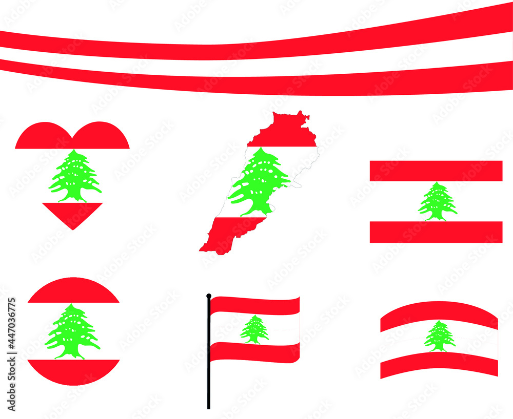 Lebanon Flag Map Ribbon And Heart Icons Vector Illustration Abstract National Emblem Design Elements collection Lebanon Flag Map Ribbon And Heart Icons Vector Illustration Abstract National Emblem Design Elements collection