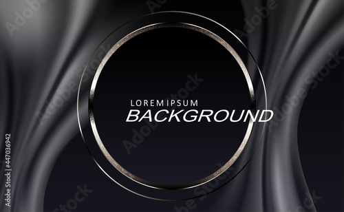 Black composition with a gradient, shiny round mosaic frame, folds of fabric