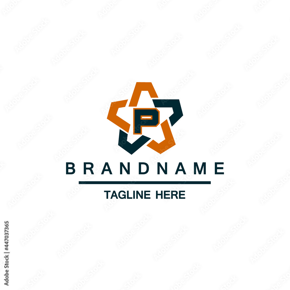 Letter P logo template with Star design element. Vector illustration. Corporate branding identity Letter P logo template with Star design element. Vector illustration. Corporate branding identity