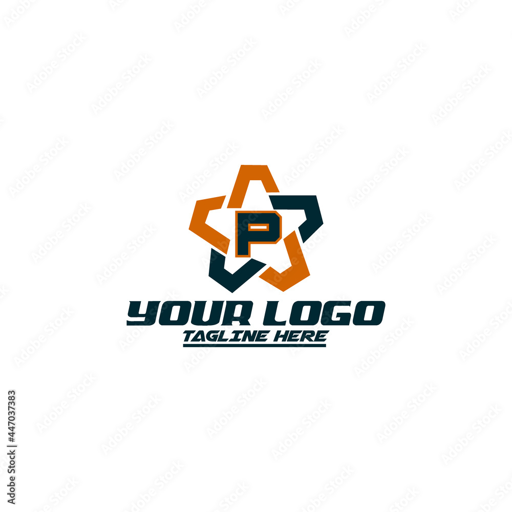 Letter P logo template with Star design element. Vector illustration. Corporate branding identity Letter P logo template with Star design element. Vector illustration. Corporate branding identity