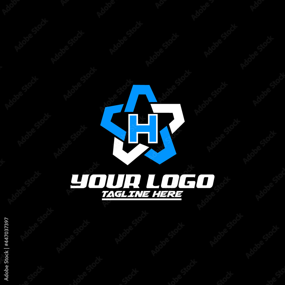 Obraz premium Blue Star H Letter Logo, technology and digital abstract line H logo Icon.