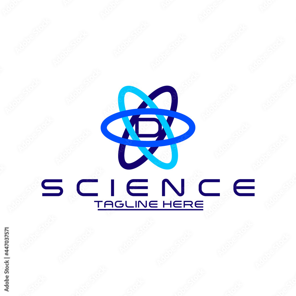 D letter logo with atoms orbits. Vector design template elements for your application or corporate identity.