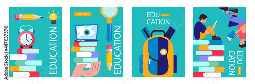 Education, school. Vector poster, banner template. A set of cliparts for design about education.