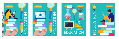 Education, school. Vector poster, banner template. A set of cliparts for design about education.
