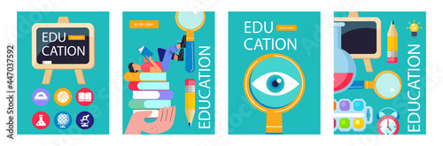 Education, school. Vector poster, banner template. A set of cliparts for design about education.