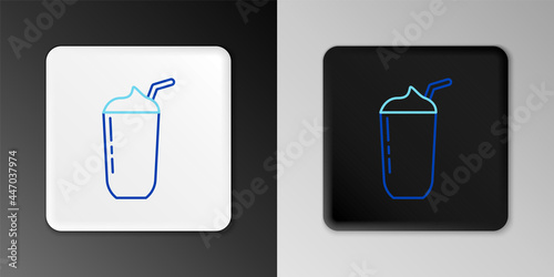 Line Milkshake icon isolated on grey background. Plastic cup with lid and straw. Colorful outline concept. Vector