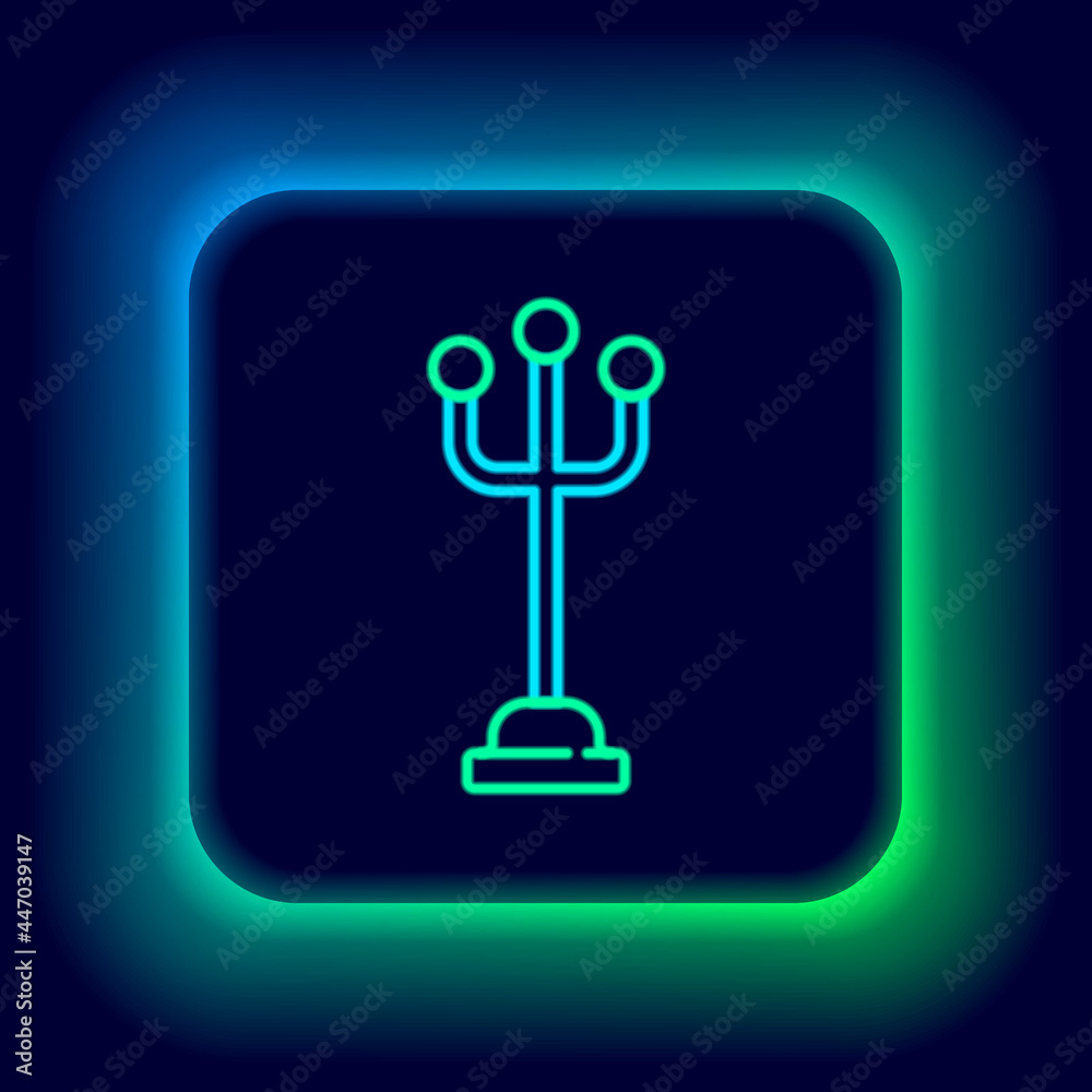 Glowing neon line Coat stand icon isolated on black background. Colorful outline concept. Vector Glowing neon line Coat stand icon isolated on black background. Colorful outline concept. Vector