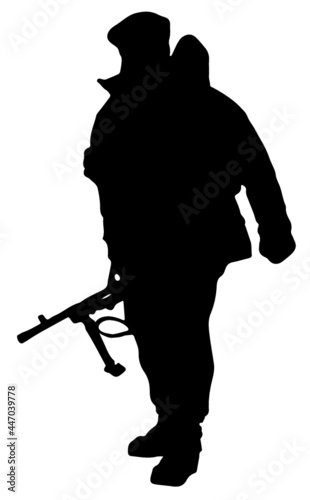 silhouette of a man with gun British ww2 paratrooper