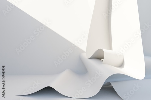 Fototapeta Naklejka Na Ścianę i Meble -  Abstract white Architecture Background. 3d render. Modern Geometric Wallpaper. Futuristic Technology Design