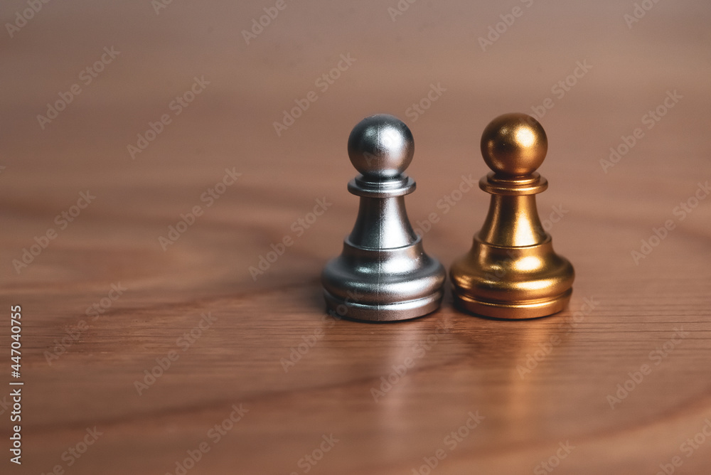 Closeup of chess characters on board games. to represent decision making in term of business strategy to find out the best solution to meet target objective and goal.	
