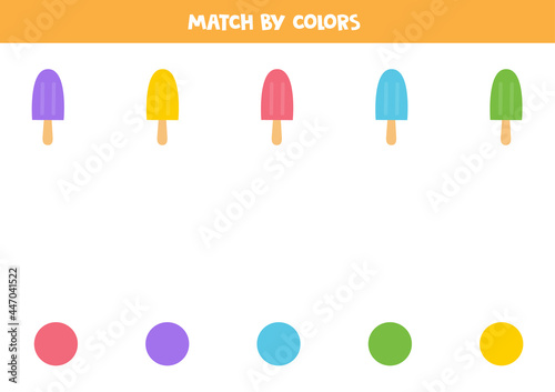 Color matching game for preschool kids. Match ice creams and colors.