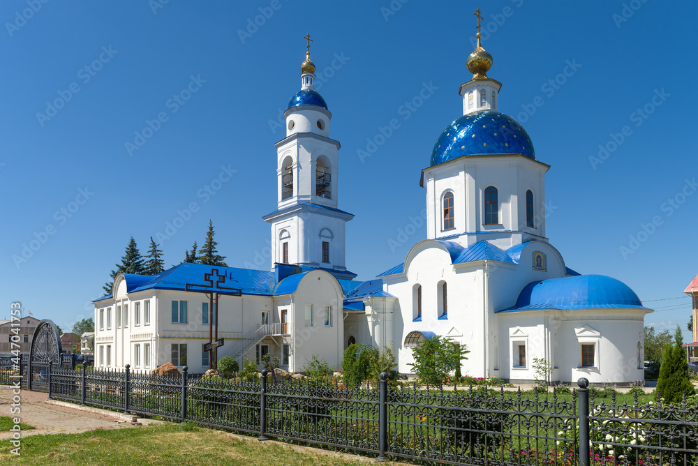 Ancient Kazan Cathedral on a sunny July day. Maloyaroslavets, Russia
