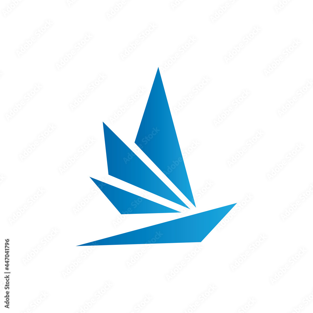 Bird or sail ship modern symbol logo style line art illustration design vector