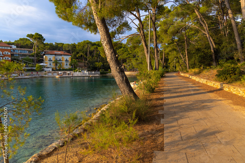 Walking path near Mali Losinj town on Losinj island, the Adriatic Sea in Croatia