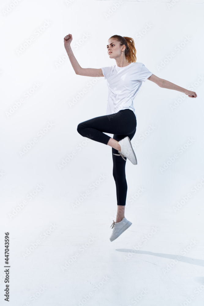 cheerful woman in sports uniform energy workout motivation cheerful woman in sports uniform energy workout motivation