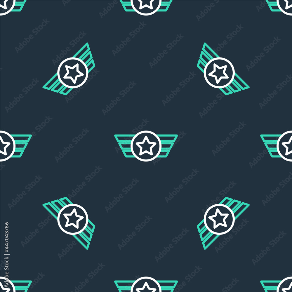 Line Star American military icon isolated seamless pattern on black background. Military badges. Army patches. Vector