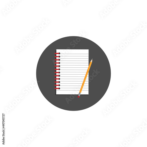 creative writer workplace icon. note book and pencil in turquoise circle.