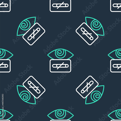 Line Hypnosis icon isolated seamless pattern on black background. Human eye with spiral hypnotic iris. Vector